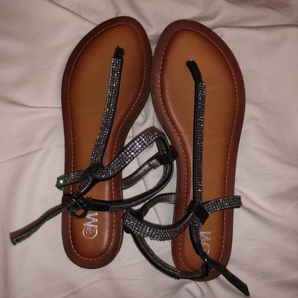 Grey Rhinestone Sandals